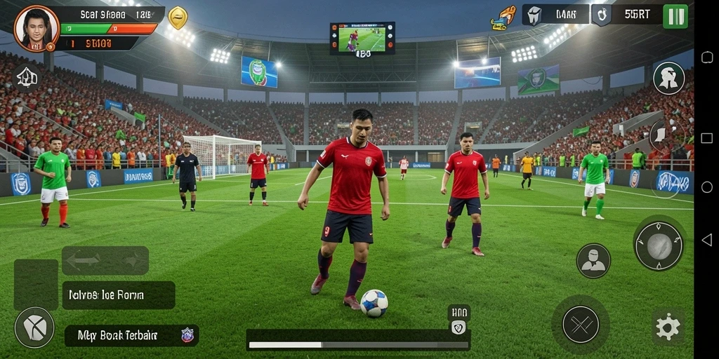 Tampilan gameplay 55RT yang memukau dalam pertandingan sepak bola.