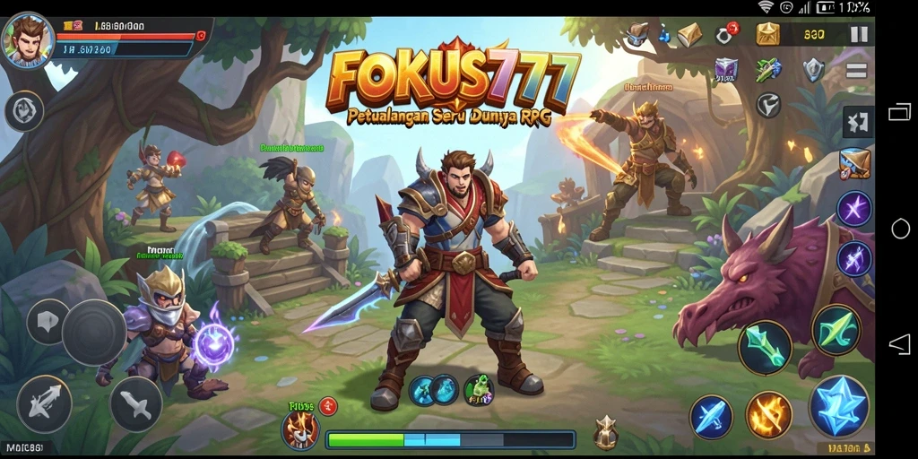 Tangkapan layar FOKUS777 yang menunjukkan aksi pertarungan RPG yang intens.