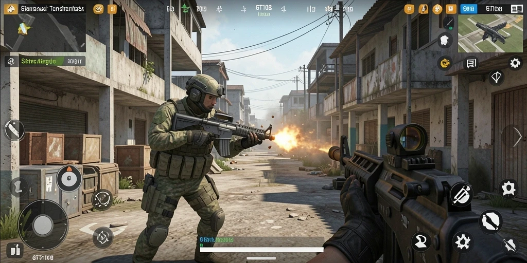 Gameplay intens dengan aksi tembak-menembak di GT108.