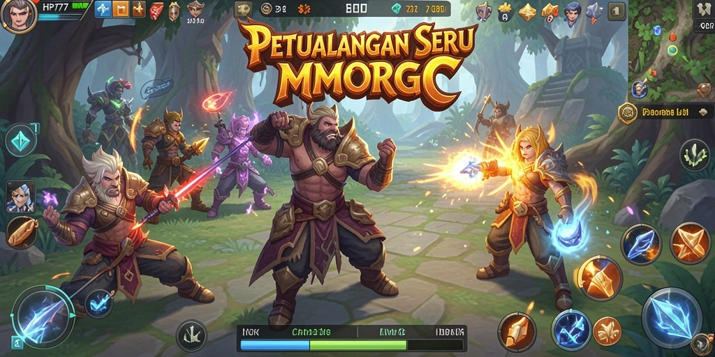 Screenshot gameplay HP777 menampilkan pertarungan epik di dunia MMORPG.