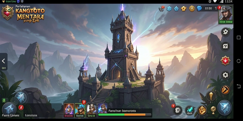 Tampilan gameplay KANGTOTO dengan menara pertahanan yang strategis.