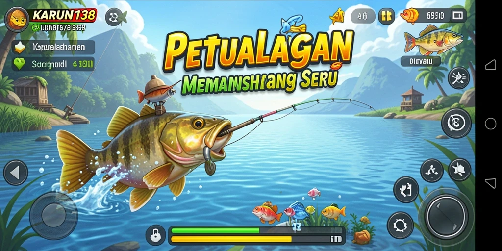 Menggambarkan gameplay memancing yang seru dan mendebarkan.