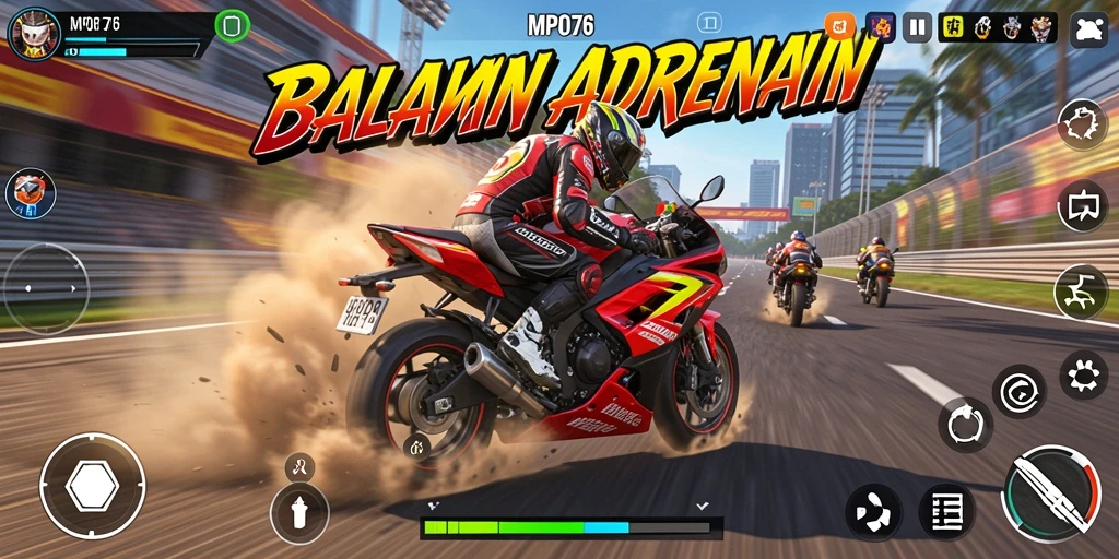 Screenshot MPO76 menampilkan aksi balapan motor yang seru dan mendebarkan.