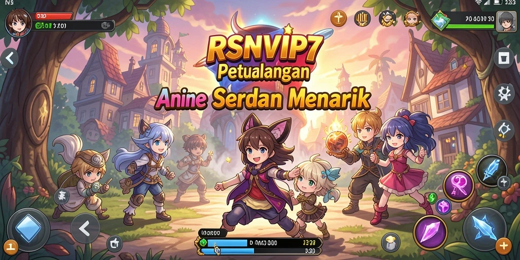 Screenshot gameplay RSNVIP7 menunjukkan karakter anime yang beraksi dalam pertarungan yang dinamis.