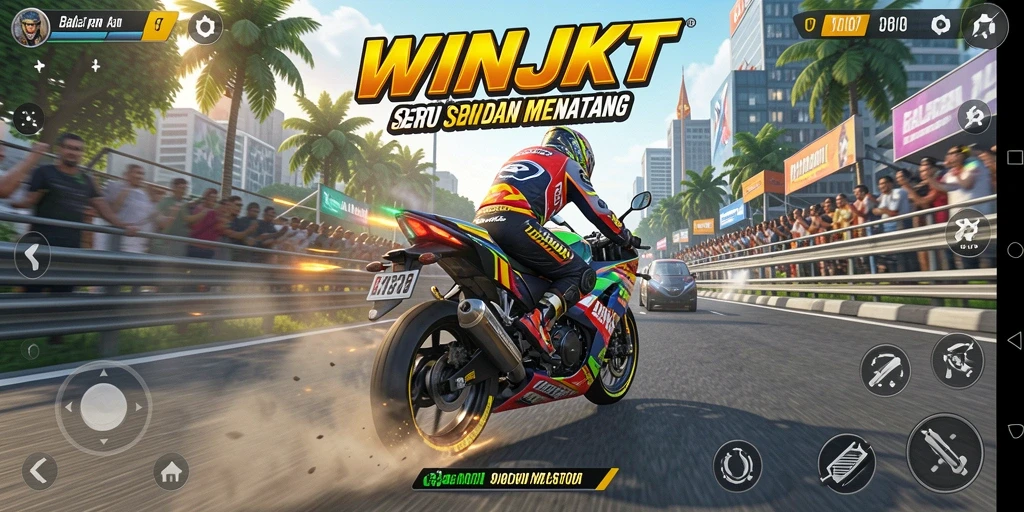 Gameplay seru WINJKT dengan lintasan balap menantang.